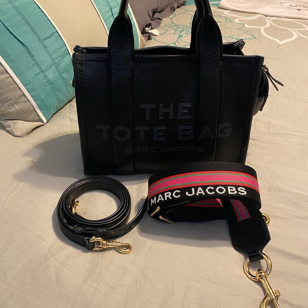 Marc Jacobs Black Tote with Red Stripe Strap